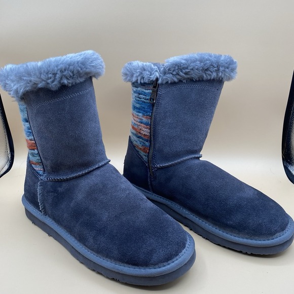 Lamo Women's Suede Fur Lined Mid Calf Boots Blue US 9 Zipper Winter - Picture 4 of 10